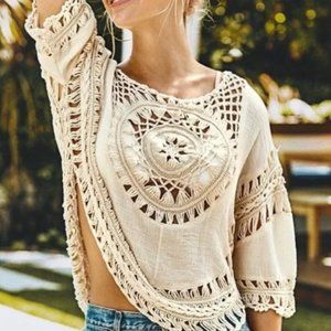 Ivory Crochet Round Trim Cover up - Cupshe